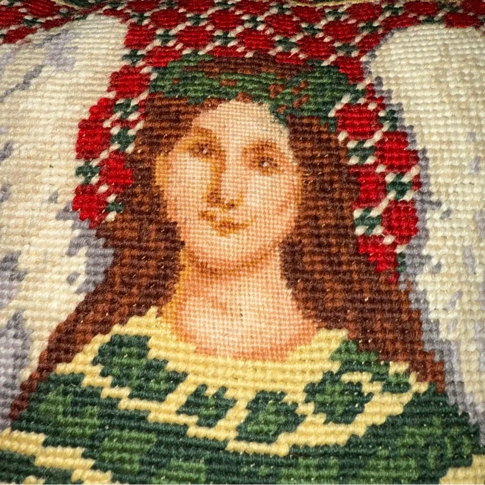 Wool Petitpoint Needlepoint Velvet‎ Backed Angel Pillow